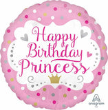 Happy Birthday Princess Pink Crown & Dots Foil Balloon
