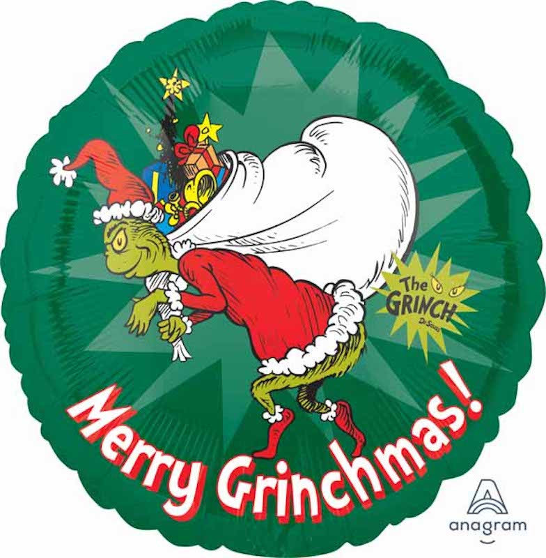 Anagram 18" Dr. Seuss Merry Grinchmas Round Foil Balloon
