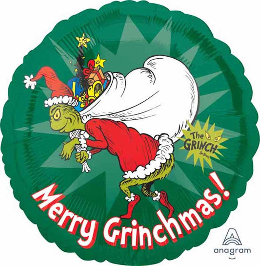 Anagram 18" Dr. Seuss Merry Grinchmas Round Foil Balloon