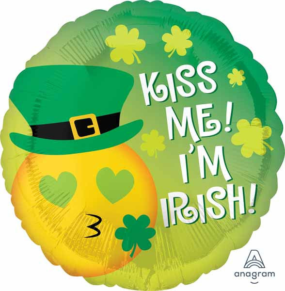 Anagram 18" Round Kiss Me Irish Emoji St. Patrick's Day Foil Balloon