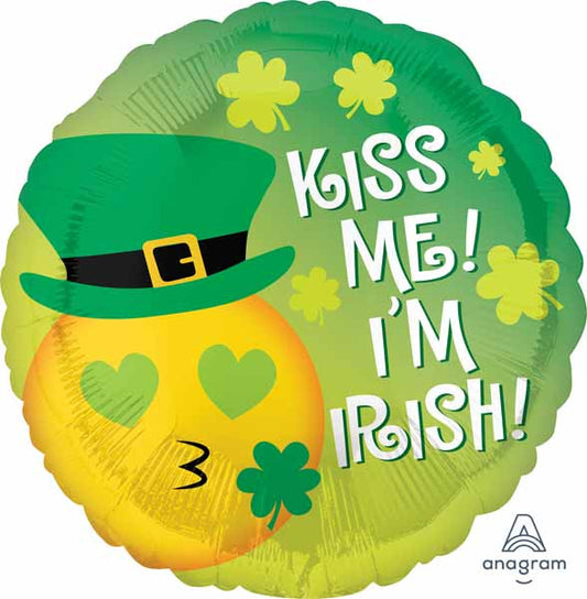 Anagram 18" Round Kiss Me Irish Emoji St. Patrick's Day Foil Balloon