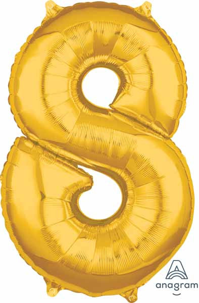 Number 8 Balloon in Gold