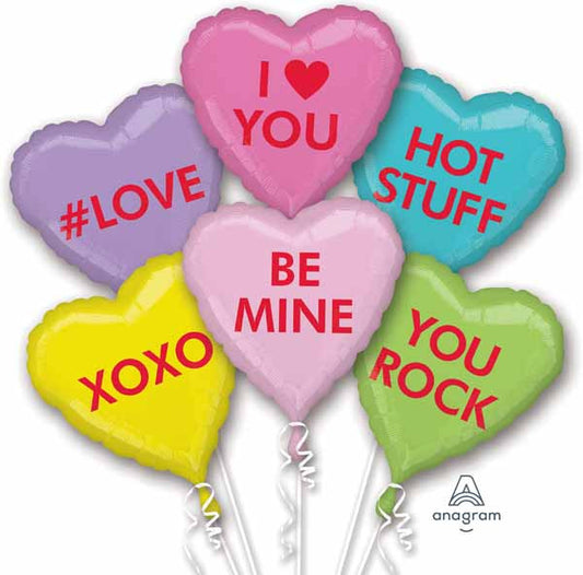 Candy Hearts Sweet Messages 5 Balloon Bouquet Valentines Day Gift
