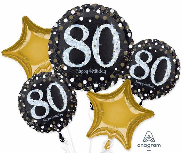 Anagram Sparkling 80 Happy Birthday Party 5 Foil Balloons Bouquet Arrangement