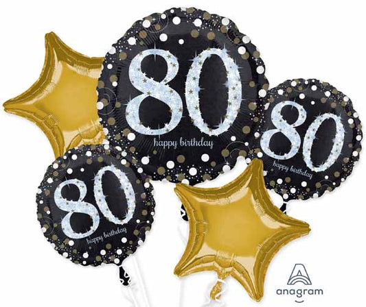 Anagram Sparkling 80 Happy Birthday Party 5 Foil Balloons Bouquet Arrangement