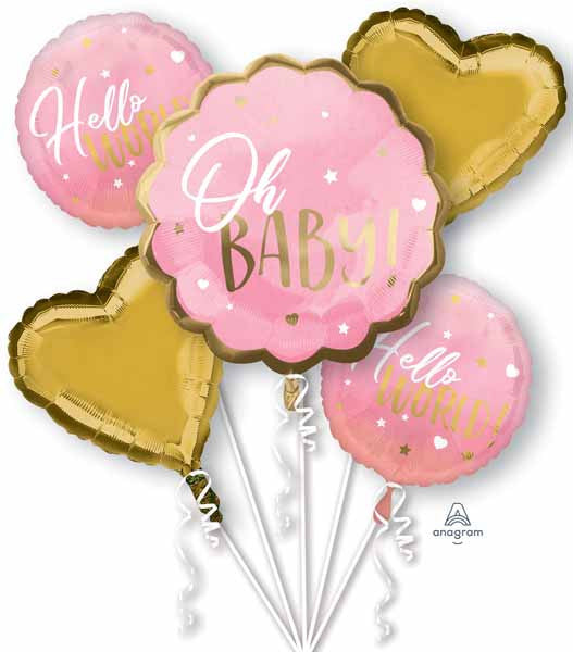Pink & Gold Oh Baby! Balloon Bouquet