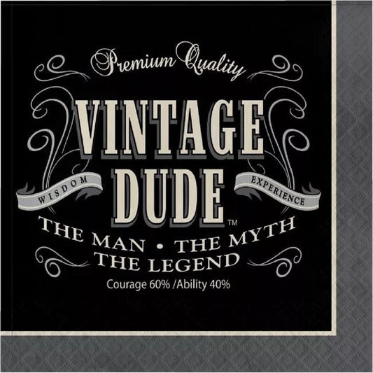 Vintage Dude 3-Ply Lunch Napkins Paper The Man Myth Legend Tableware 16/CT