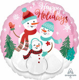 Happy Holidays Snowman Family Round Foil Balloon 18"