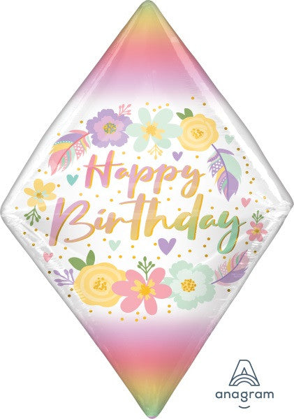 Happy Birthday Boho Gem Style Foil Balloon