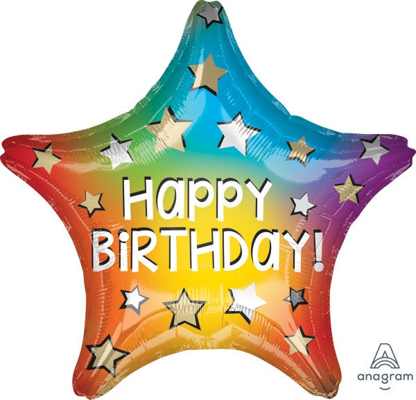 Happy Birthday Rainbow Star Foil Balloon