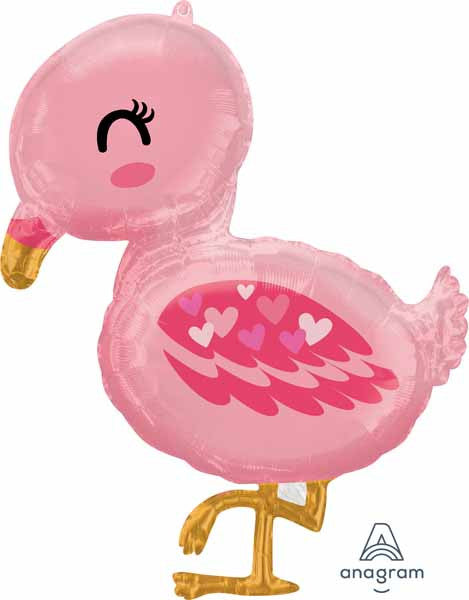 32" Pink Baby Flamingo With Hearts Foil Balloon