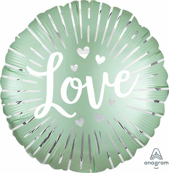 Light Green & Silver Love Wedding Round Foil Balloon
