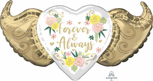Forever & Always Floral Winged Heart Supershape Foil Balloon