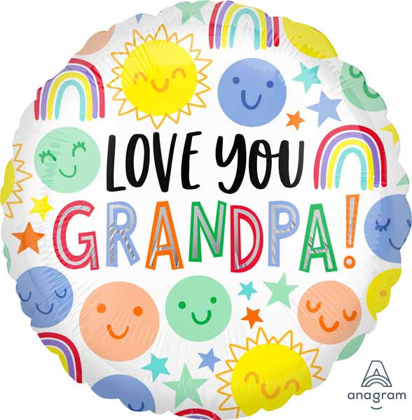 Happy Faces Sun and Rainbows Design Love You Grandpa Foil Balloon