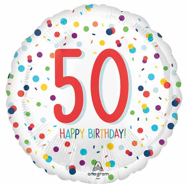 50th Happy Birthday Confetti Print Foil Balloon