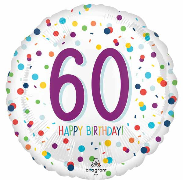 60th Happy Birthday Confetti Print Foil Balloon
