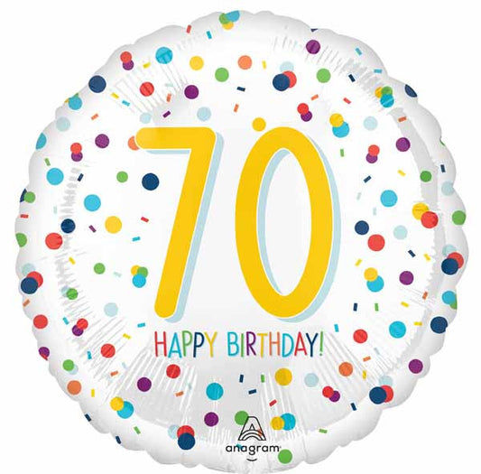 70th Happy Birthday Confetti Print Foil Balloon