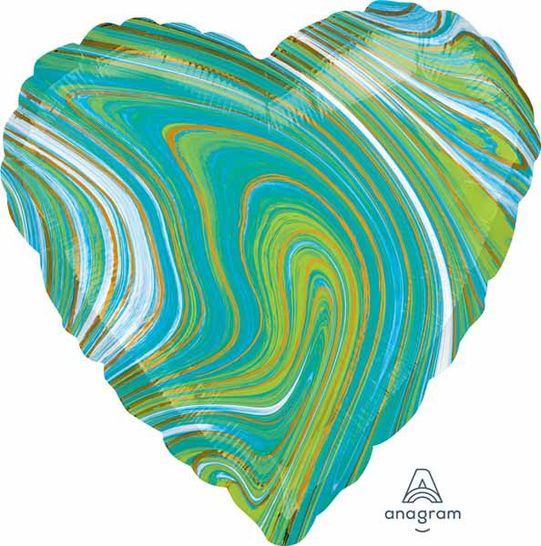Marblez Swirls 18" Green Blue Heart Shaped Foil Balloon