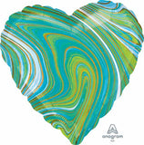 Marblez Swirls 18" Green Blue Heart Shaped Foil Balloon