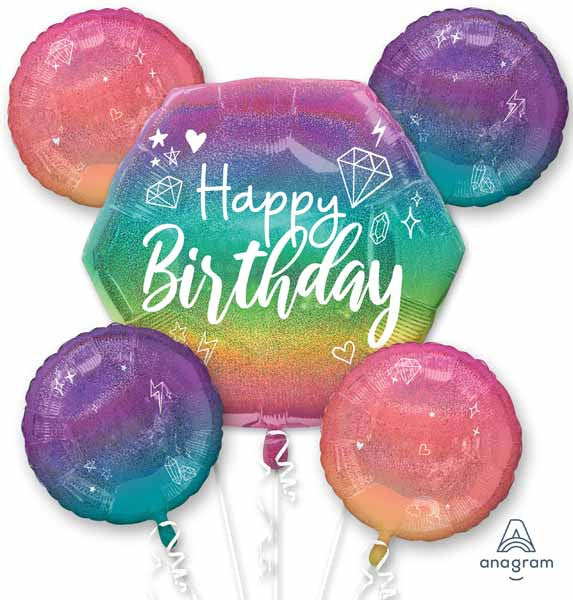 Anagram Holographic Sparkle Birthday 5 Foil Balloons Bouquet Decor
