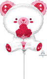 Anagram 12" Mini Shape White Valentine's Bear Air-Filled Mylar Balloon