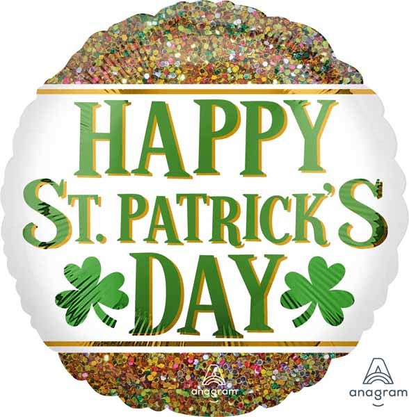 Anagram 18" Round Glitter Happy St. Patrick's Day Foil Balloon