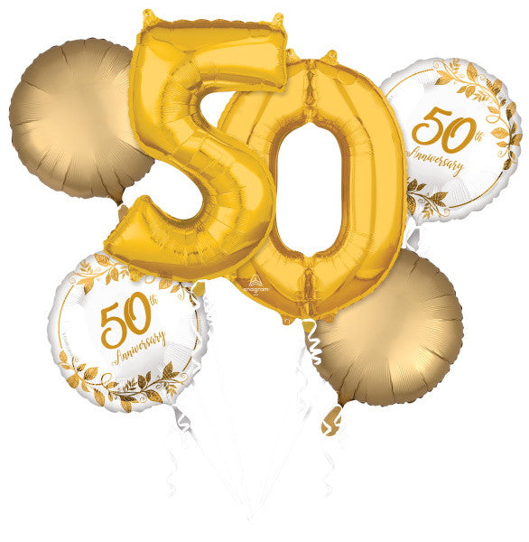 Anagram Gold Happy Anniversary 6 Foil Balloons Bouquet Decor