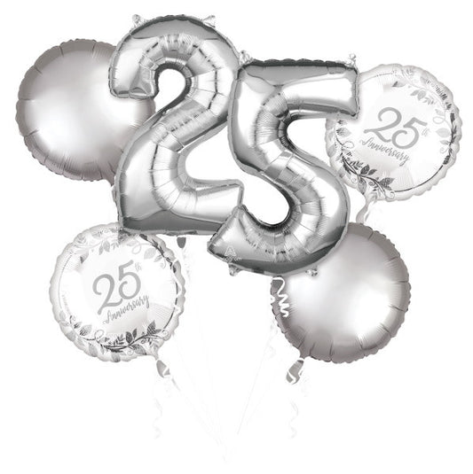 Silver Happy Anniversary Balloon Bouquet Decor