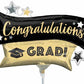 Mini Shape Foil Balloon Grad Graduation Black Gold Banner
