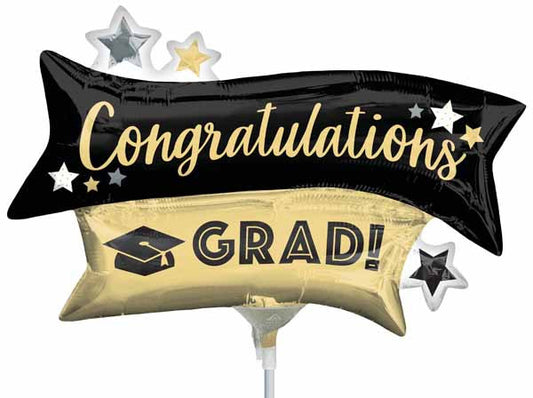 Mini Shape Foil Balloon Grad Graduation Black Gold Banner