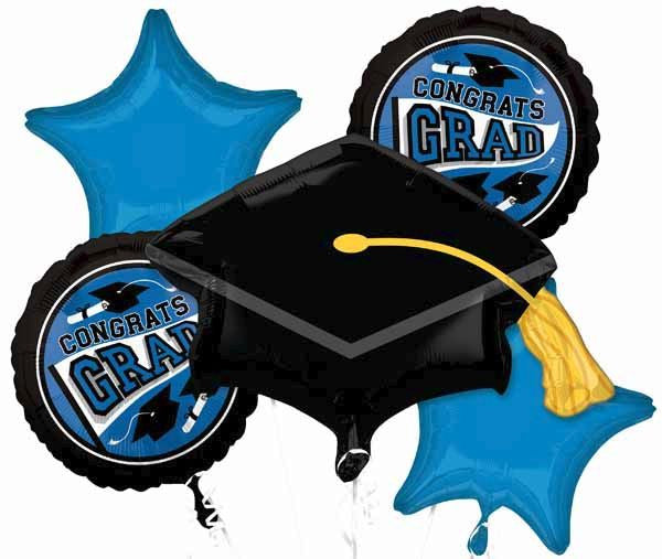 Congrats Grad Blue Balloon Bouquet 5 Foil Balloons Party Decor
