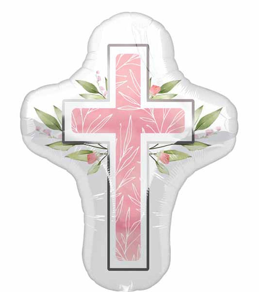 Pink Cross First Communion Foil Balloon