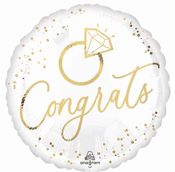 Congrats Wedding Engagement 18" White Gold Foil Balloon