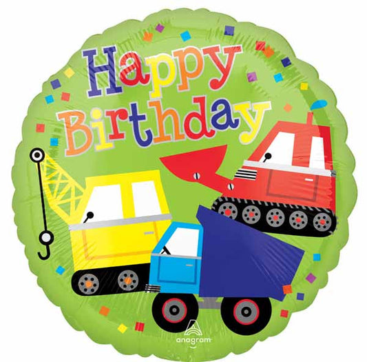 18" Happy Birthday Construction Trucks Foil Balloon