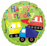 18" Happy Birthday Construction Trucks Foil Balloon