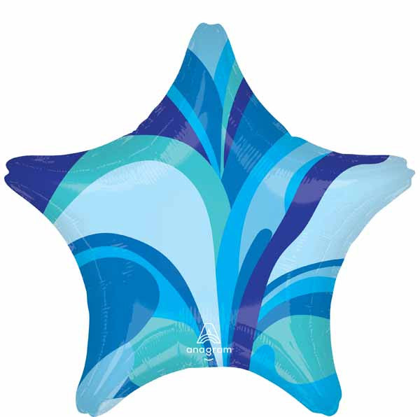 Vibrant Blue Macro Marble Star Shaped Foil Balloon