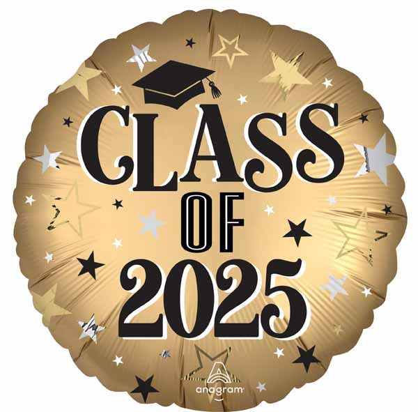 gold black class of 2025 graduation foil balloon