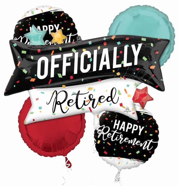 Officially Retired Happy Retirement Foil Balloon Arrangement Bouquet