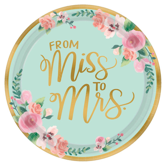Mint To Be 'From Miss To Mrs.' Metallic 10 1/2" Round Plate 8/CT