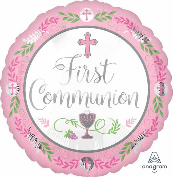 18" First Communion Blessings Cross Pink Foil Balloon