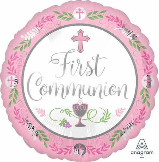 18" First Communion Blessings Cross Pink Foil Balloon