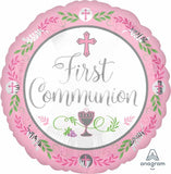 18" First Communion Blessings Cross Pink Foil Balloon