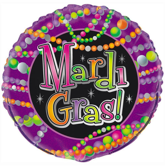 Mardi Gras Beads Round Foil Balloon 18"