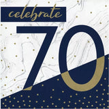 Navy & Gold Milestone 70th Birthday Lunch Napkins Paper 6.5" x 6.5" 16/CT