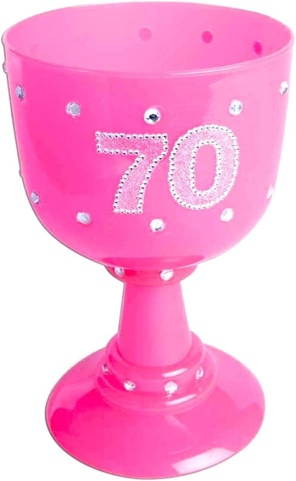 70th birthday hot pink plastic drinking glass