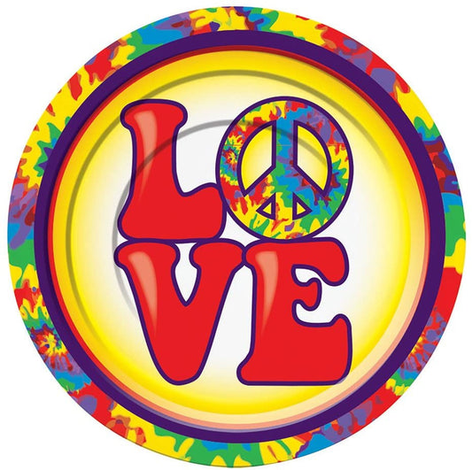 7" Dessert Plates Peace Love Hippie Theme