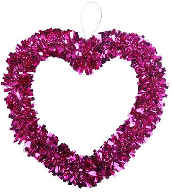 Hot Pink Tinsel Heart Hanging Valentine's Day Decoration