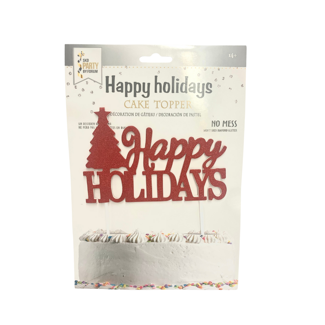Happy Holidays Red Glitter Christmas Cake Topper