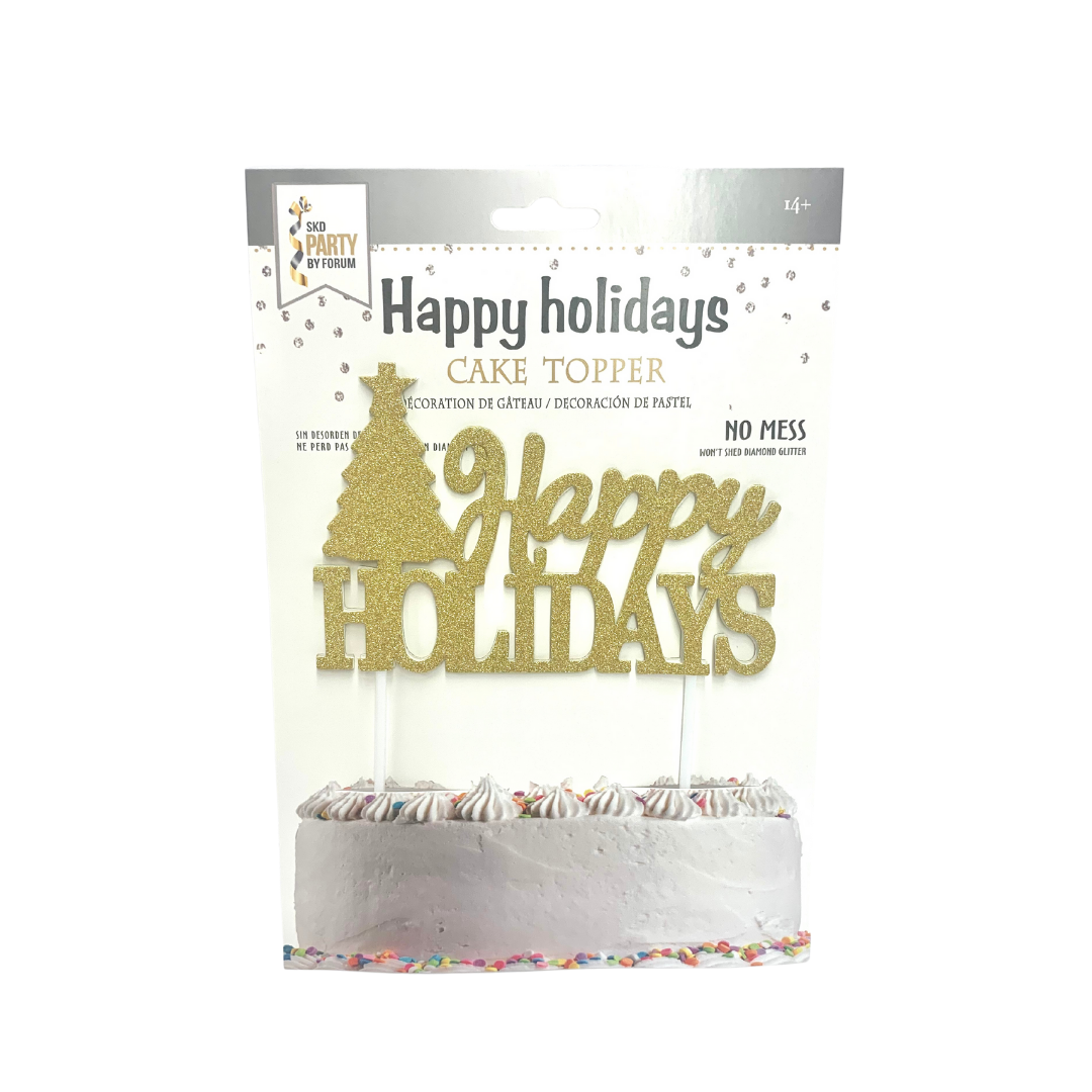 Happy Holidays Gold Glitter Christmas Cake Topper