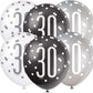 Age 30 Black Silver White Glitz Birthday Latex Balloons